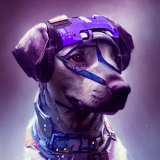 a beautiful portrait of a cute cyberpunk dog by greg rutkowski and wlop, purple blue color scheme, high key lighting, digital art, highly detailed, fine detail, intricate, ornate, complex, Pencil Sketch