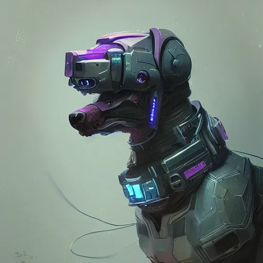 a beautiful portrait of a cute cyberpunk dog by greg rutkowski and wlop, purple blue color scheme, high key lighting, digital art, highly detailed, fine detail, intricate, ornate, complex, Pencil Sketch