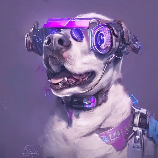 a beautiful portrait of a cute cyberpunk dog by greg rutkowski and wlop, purple blue color scheme, high key lighting, digital art, highly detailed, fine detail, intricate, ornate, complex, Pencil Sketch