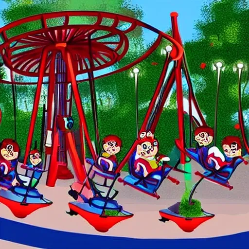 Attractions such as roller coasters and merry-go-rounds.
, Cartoon