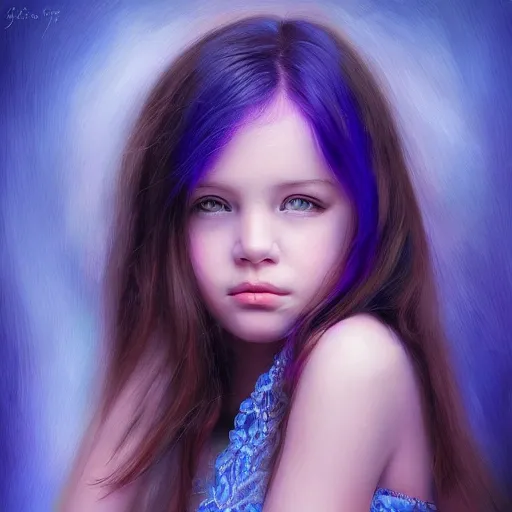 Creative cute beautiful girl portrait, purple blue color scheme, high key lighting, digital art, highly detailed, fine detail, intricate, gorgeous, complex, Oil Painting