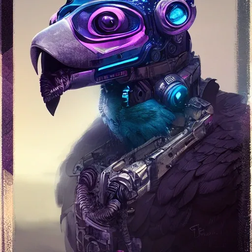 a beautiful portrait of a cute cyberpunk  condor by greg rutkowski and wlop, purple blue color scheme, high key lighting, digital art, highly detailed, fine detail, intricate, ornate, complex

