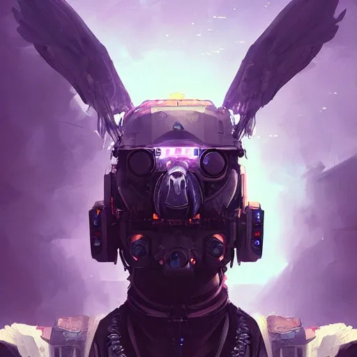 a beautiful portrait of a cute cyberpunk  condor by greg rutkowski and wlop, purple blue color scheme, high key lighting, digital art, highly detailed, fine detail, intricate, ornate, complex

