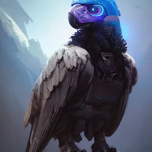 a beautiful portrait of a cute cyberpunk  condor by greg rutkowski and wlop, purple blue color scheme, high key lighting, digital art, highly detailed, fine detail, intricate, ornate, complex

