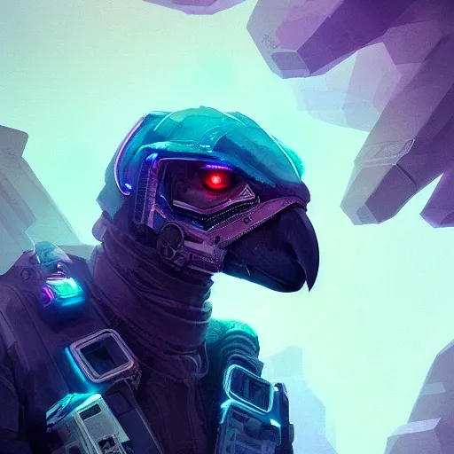 a beautiful portrait of a cute cyberpunk  condor by greg rutkowski and wlop, purple blue color scheme, high key lighting, digital art, highly detailed, fine detail, intricate, ornate, complex

