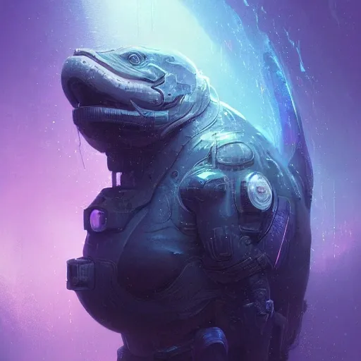 a beautiful portrait of a cute cyberpunk  whale by greg rutkowski and wlop, purple blue color scheme, high key lighting, digital art, highly detailed, fine detail, intricate, ornate, complex

