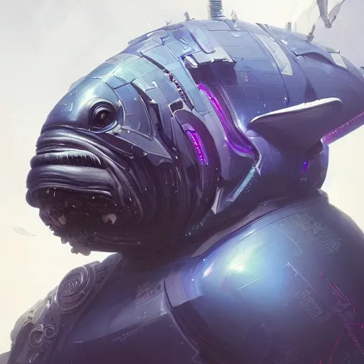 a beautiful portrait of a cute cyberpunk  bad whale by greg rutkowski and wlop, purple blue color scheme, high key lighting, digital art, highly detailed, fine detail, intricate, ornate, complex

