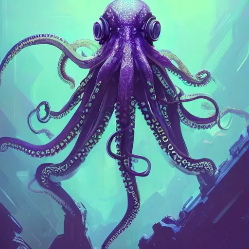 a beautiful portrait of a cute cyberpunk  bad octopus by greg rutkowski and wlop, purple blue color scheme, high key lighting, digital art, highly detailed, fine detail, intricate, ornate, complex

