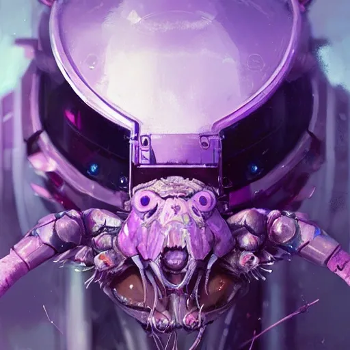 a beautiful portrait of a cute cyberpunk  bad crab by greg rutkowski and wlop, purple blue color scheme, high key lighting, digital art, highly detailed, fine detail, intricate, ornate, complex

