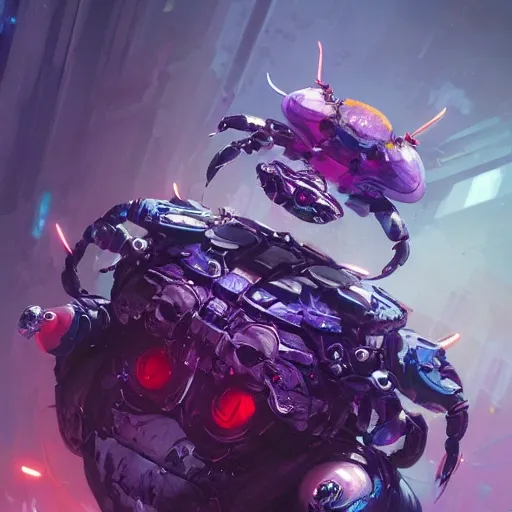 a beautiful portrait of a cute cyberpunk  bad crab by greg rutkowski and wlop, purple blue color scheme, high key lighting, digital art, highly detailed, fine detail, intricate, ornate, complex

