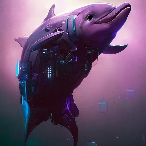 a beautiful portrait of a cute cyberpunk  bad dolphin by greg rutkowski and wlop, purple blue color scheme, high key lighting, digital art, highly detailed, fine detail, intricate, ornate, complex

