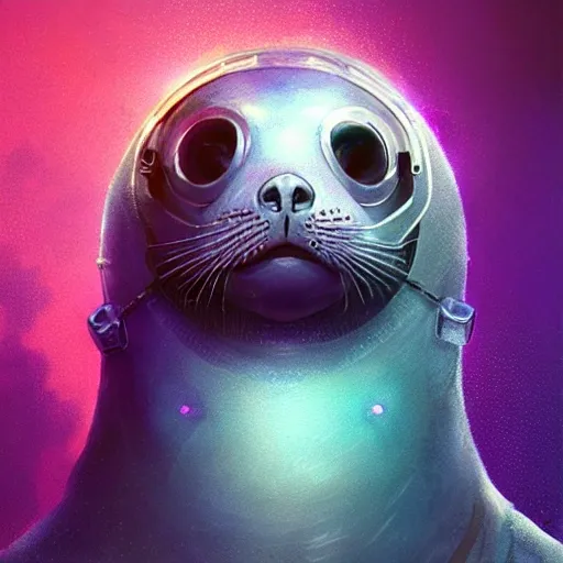 a beautiful portrait of a cute cyberpunk  seal by greg rutkowski and wlop, purple blue color scheme, high key lighting, digital art, highly detailed, fine detail, intricate, ornate, complex

