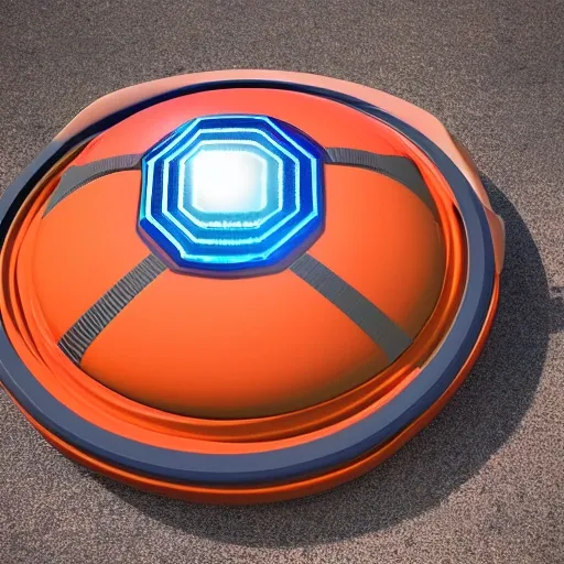 futuristic soccer shield, with bright orange colors, coming out of a volcano