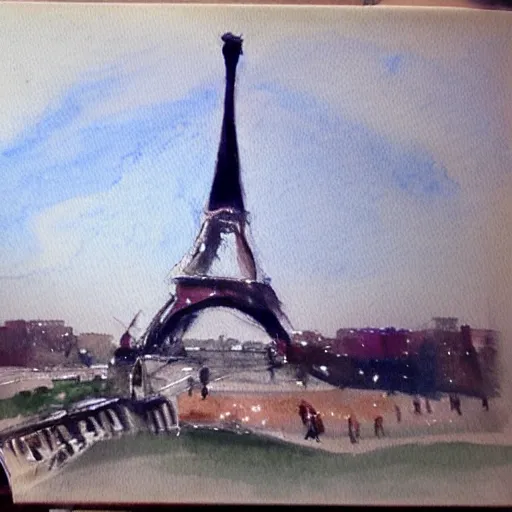  Water Color, Oil Painting, paisaje parís torre ifell 