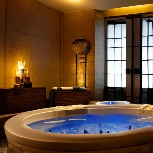 a photo taken with Nikon fx d6 camera of A relaxing spa environment with dim lighting and candles 