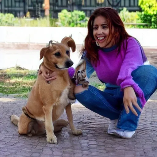 chica asustada con un perro rabioso