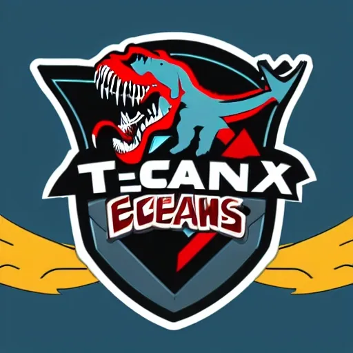 a e-sports team logo with a t-rex with a parachute breaking trough a crypto token