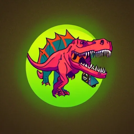 a e-sports team logo with a t-rex with a parachute with the text "criptosaurio.eth"
