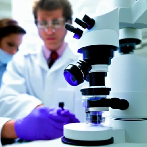 doctor using a microscope in a laboratory, petri dish, 3D