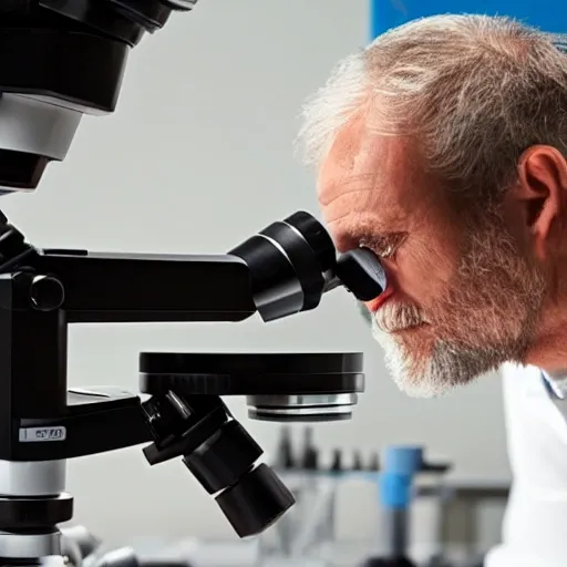 man looking through a microscope in a laboratory, 3D