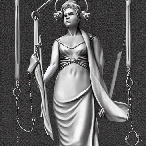 portrait of lady justice, gorgeous, high detail, concept art, broad frame, pop art