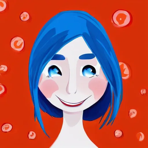female blue eyes, cartoon, concept art, white background, happy