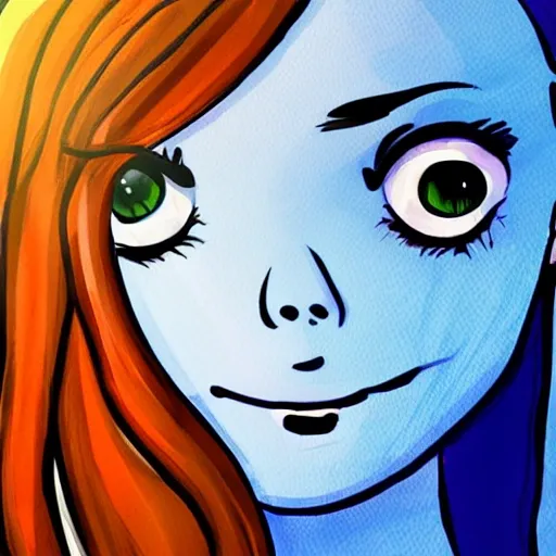 female blue eyes, cartoon, concept art, white background, happy expression