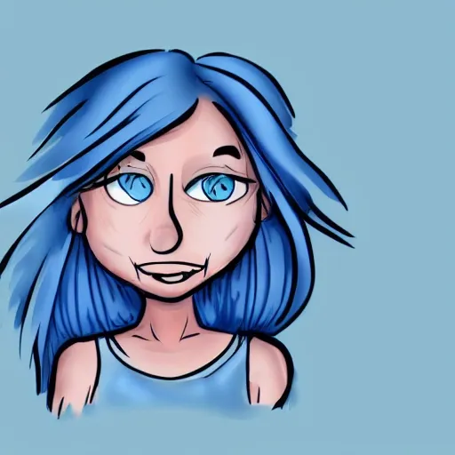 female blue eyes, cartoon, concept art, white background, happy facial expression