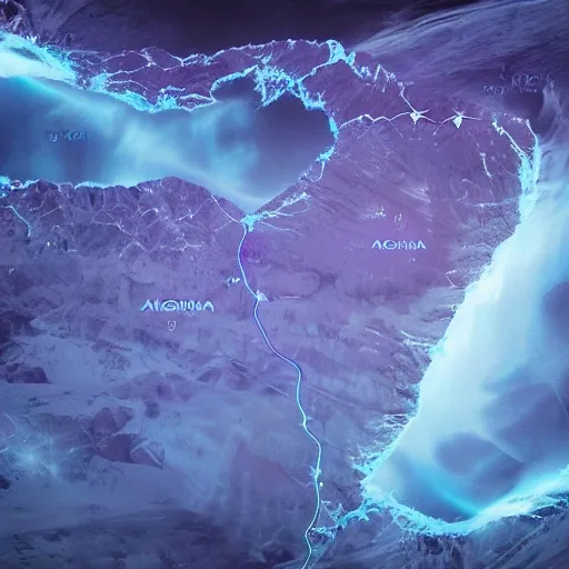 argentina patagonia map, purple blue planet, futuristic, cyber, ice, cool, style greg rutkowski, visto desde el espacio