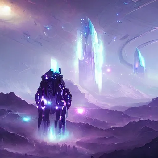  purple blue planet, futuristic, cyber, ice, cool, style greg rutkowski, visto desde el espacio muy lejano 