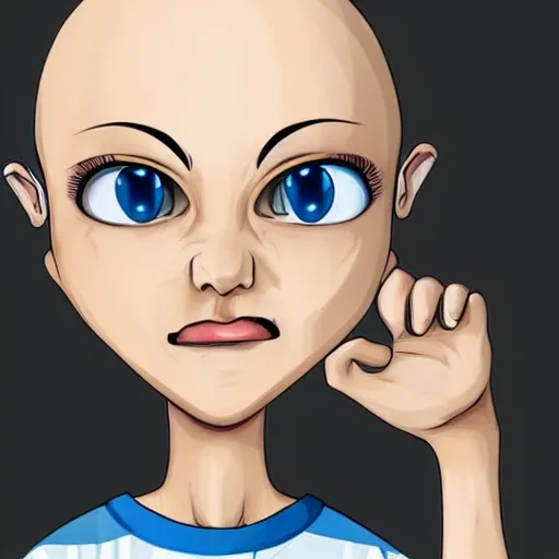 Female Blue Eyes Cute Bald Cartoon Concept Art White Backgr Arthubai 