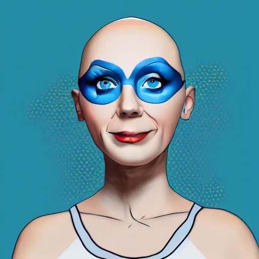Female Blue Eyes Cute Bald Pop Art Concept Art White Backgr Arthubai 