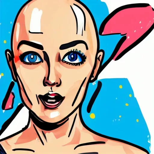 Female Blue Eyes Cute Bald Pop Art Concept Art White Backgr Arthubai 