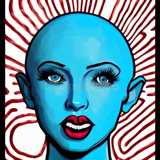 Female Blue Eyes Cute Bald Pop Art Concept Art White Backgr Arthubai 