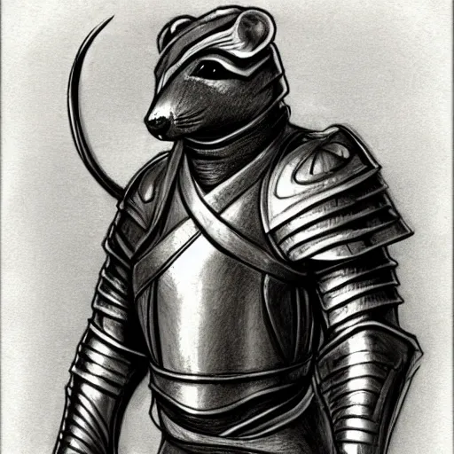 , Pencil Sketch of a man sized anthropomorphic rat in leather armor