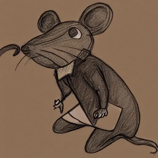 , Pencil Sketch of an ugly man sized anthropomorphic rat in adventure gear