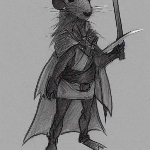 , Pencil Sketch of a dnd character who is half rat