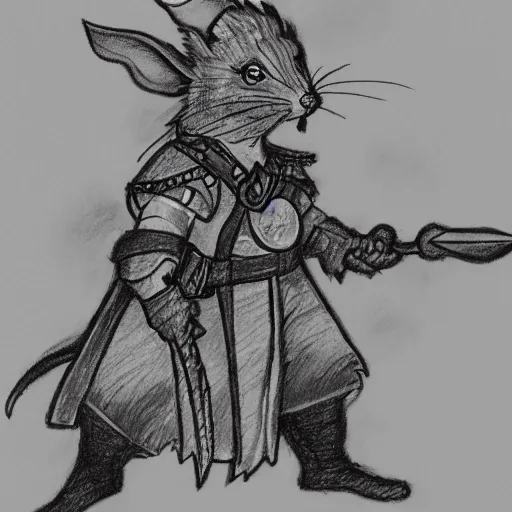 Detailed drawing of a dnd character who is part rat