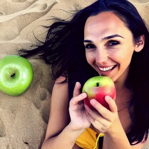 params = {
    "latent_dim": 1024,
    "batch_size": 1024,
    "num_diffusion_steps": 1000,
    "diffusion_step_size": 3,
    "starting_state": "random",
    "prompt": "Gal Gadot, eats a green apple, sunset, beach",
    "noise_schedule": "0.1",
    "temperature": 0.7