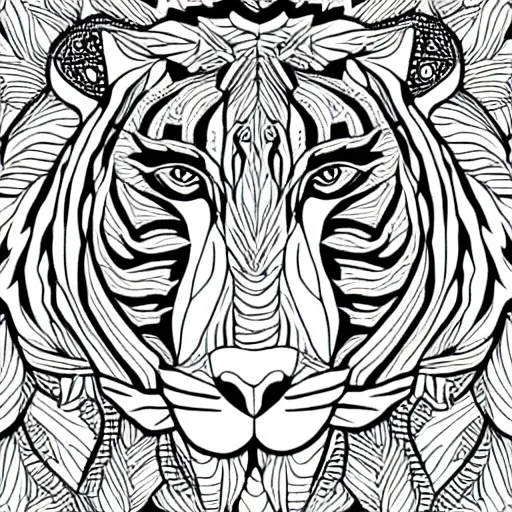 a cute tiger for coloring book with crisp lines and white background