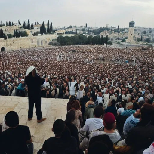 Jesus preaching 5000 people in jerusalem

