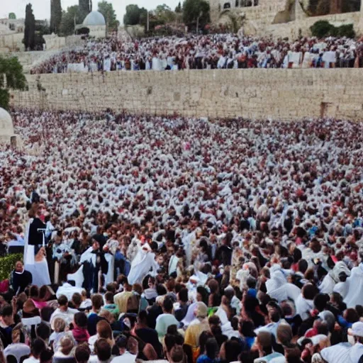 Jesus Crist preaching 5000 people in jerusalem
