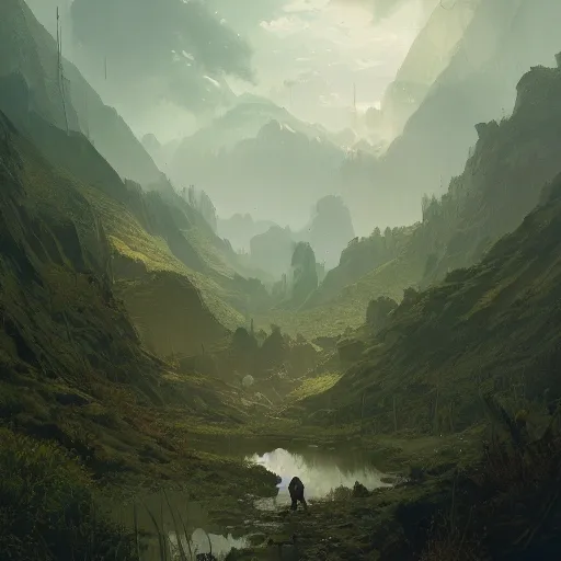 a beautiful portrait of the valley by greg rutkowski and wlop, moss green color scheme, high key lighting, digital art, highly detailed, fine details, intricate, ornate, complex, colorful