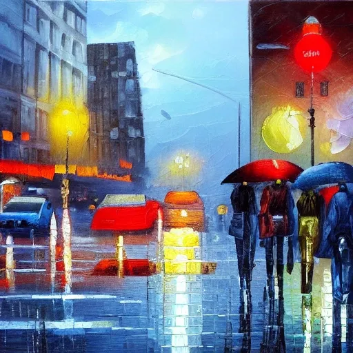 rain day city, Oil Painting