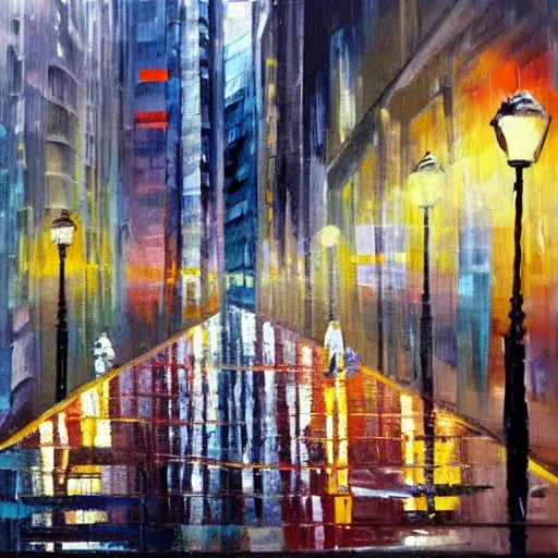 rain day city, Oil Painting