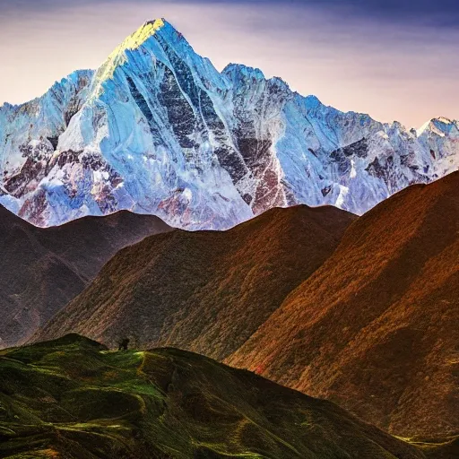 Authentic Himalayan peaks view, Magnificent super wide angle, high quality, 8k, high resolution, extreme detailed, hyper detailed, extreme detail, colorful
