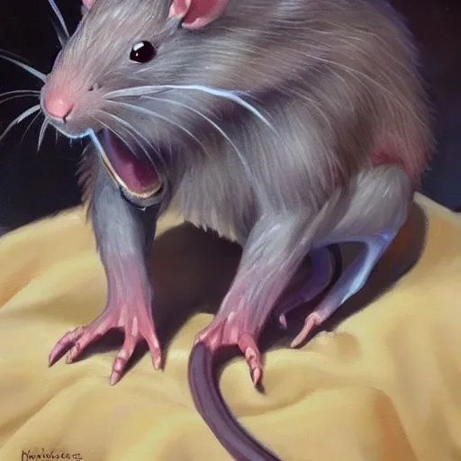 An oil painting of a dnd character who is an angry rat - Arthub.ai