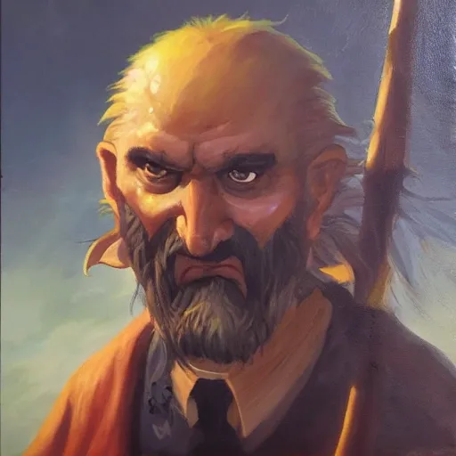 A beautiful oil painting of a dnd character who is greasy, angry, and rat-like