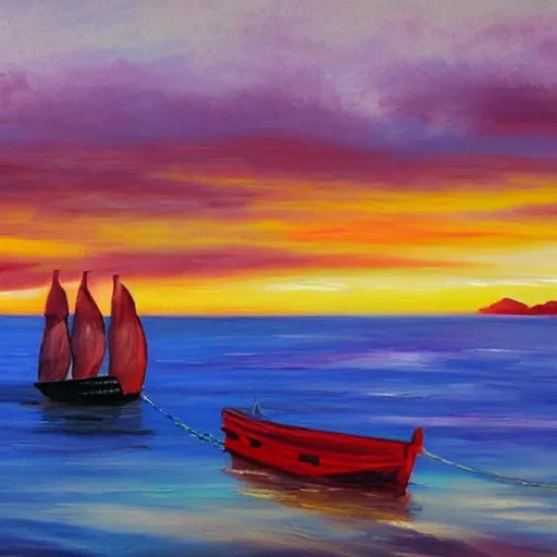 paisaje ,puesta de sol,mar,costa,barcos,gabiotas,montaña,bonito,amor,empatia, Oil Painting