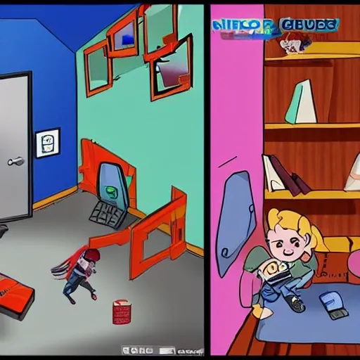 niño-gamer-habitacion-infierno-enfado, Cartoon